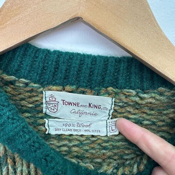 Towne And King LTD California Women’s Emerald Green Brown Marled Knit Wool Sweat - Picture 2 of 5